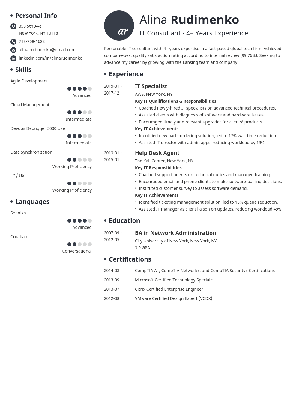 resume summary examples for information technology