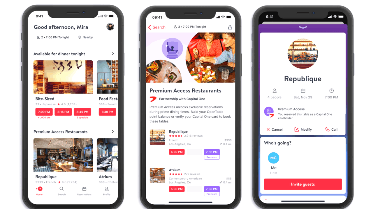 Tela de reservas do OpenTable
